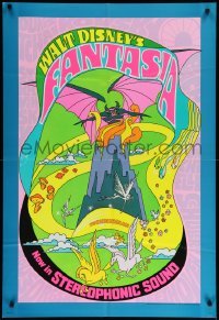 2t320 FANTASIA 1sh R70 Disney classic musical, great psychedelic fantasy artwork, Stereophonic!
