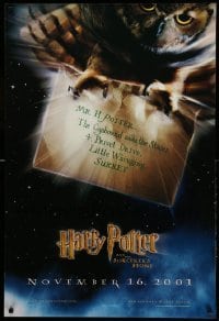 2t408 HARRY POTTER & THE PHILOSOPHER'S STONE teaser DS 1sh '01 Hedwig the owl, Sorcerer's Stone!
