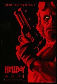 2t414 HELLBOY teaser 1sh '04 Mike Mignola comic, cool red image of Ron Perlman, here to protect!