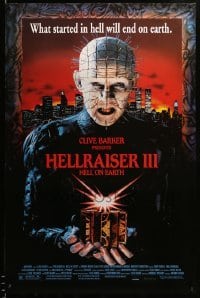 2t415 HELLRAISER III: HELL ON EARTH 1sh '92 Clive Barker, great c/u image of Pinhead holding cube!