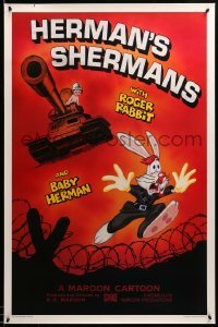 2t418 HERMAN'S SHERMANS Kilian 1sh '88 great image of Roger Rabbit running from Baby Herman in tank!