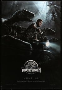 2t510 JURASSIC WORLD teaser DS 1sh '15 Jurassic Park, Chris Pratt on motorcycle w/trained raptors!