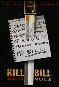 2t515 KILL BILL: VOL. 2 teaser DS 1sh '04 Quentin Tarantino, cool image of katana through hit list!
