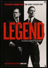 2t544 LEGEND teaser DS 1sh '15 dual image of Tom Hardy who is both Ronnie and Reggie Kray!