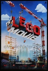 2t550 LEGO MOVIE teaser DS 1sh '14 cool image of title assembled w/cranes & plastic blocks!