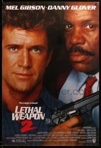 2t553 LETHAL WEAPON 2 1sh '89 great close-up image of cops Mel Gibson & Danny Glover!