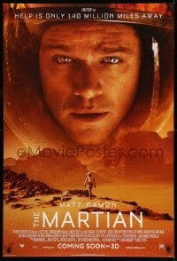 2t615 MARTIAN style B int'l advance DS 1sh '15 close-up of astronaut Matt Damon, bring him home!