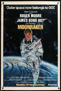 2t643 MOONRAKER style A advance 1sh '79 art of Roger Moore as Bond in space by Goozee!