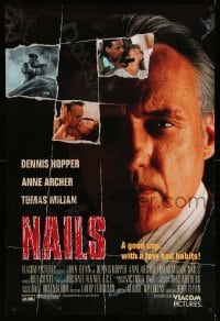 2t659 NAILS int'l 1sh '92 close up of intense Dennis Hopper in the title role as Harry Niles!
