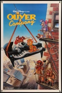 2t681 OLIVER & COMPANY 1sh '88 art of Walt Disney cats & dogs in New York City by Bill Morrison!