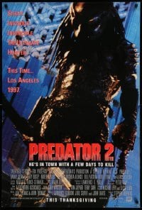 2t722 PREDATOR 2 advance DS 1sh '90 great full-length image of alien hunter in L.A.!