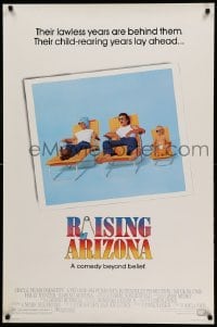 2t736 RAISING ARIZONA 1sh '87 Coen Brothers, best art of Nicolas Cage, Holly Hunter & baby!