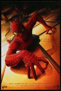 2t814 SPIDER-MAN teaser DS 1sh '02 Tobey Maguire climbing building, Sam Raimi, Marvel Comics!