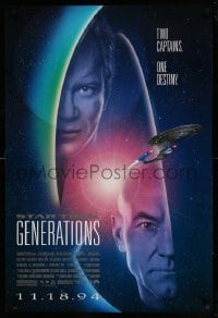2t845 STAR TREK: GENERATIONS advance 1sh '94 Stewart as Picard & Shatner as Kirk, two captains!