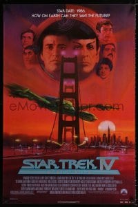 2t837 STAR TREK IV 1sh '86 art of Leonard Nimoy, Shatner & Klingon Bird-of-Prey by Bob Peak!