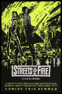 2t861 STREETS OF FIRE advance 1sh '84 Walter Hill, cool yellow dayglo Riehm art!