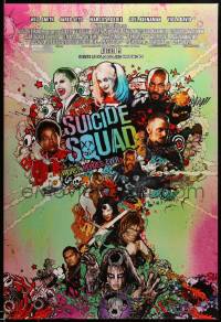 2t863 SUICIDE SQUAD advance DS 1sh '16 Smith, Leto as the Joker, Robbie, Kinnaman, cool art!