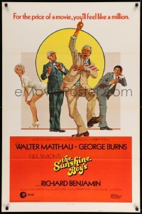 2t872 SUNSHINE BOYS style C 1sh '75 great Hirschfeld art of George Burns, Walter Matthau & Meredith!