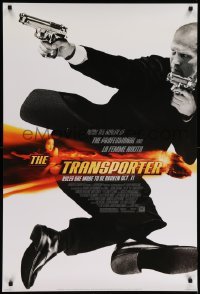 2t929 TRANSPORTER style A advance DS 1sh '02 cool action image of Jason Stratham w/two guns!