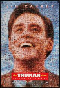 2t936 TRUMAN SHOW teaser DS 1sh '98 really cool mosaic art of Jim Carrey, Peter Weir