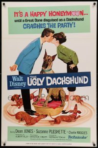 2t943 UGLY DACHSHUND 1sh '66 Walt Disney, wacky art of Great Dane with wiener dogs!