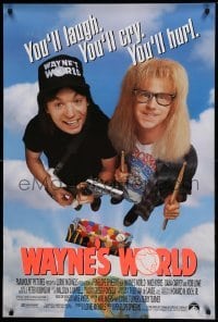 2t975 WAYNE'S WORLD 1sh '91 Mike Myers, Dana Carvey, one world, one party, excellent!