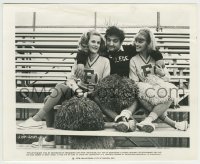 2w109 ANIMAL HOUSE 8.25x10 still '78 wacky image of John Belushi with cheerleaders Mandy & Babs!