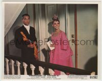 2w018 BREAKFAST AT TIFFANY'S color 8x10 still '61 smiling Audrey Hepburn in pink w/de Vilallonga!