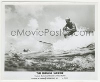 2w327 ENDLESS SUMMER 8.25x10 still '67 Mike Hynson surfing while Robert August paddles, Bruce Brown