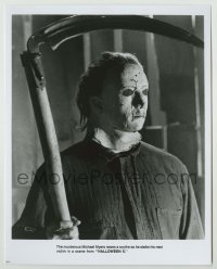 2w408 HALLOWEEN 5 8x10.25 still '89 close up of Don Shanks as Michael Myers with scythe!