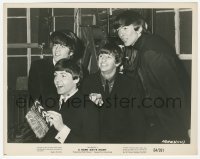 2w411 HARD DAY'S NIGHT candid 8x10.25 still '64 great c/u of all four Beatles laughing on the set!
