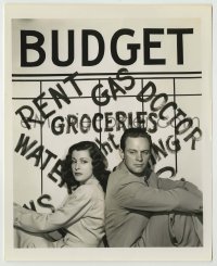 2w649 MEET THE STEWARTS 8x10 still '42 William Holden & Frances Dee with budget sign by Schafer!