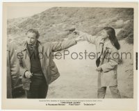 2w724 ONE EYED JACKS candid 8x10.25 still '61 Pina Pellicer points gun at Marlon Brando on set!