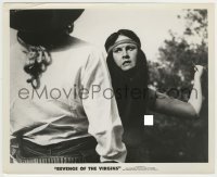 2w793 REVENGE OF THE VIRGINS 8.25x10 still '59 wild image of angry topless woman attacking w/knife!