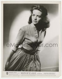 2w870 SOUTH OF ST. LOUIS 8x10.25 still '49 close up of worried Dorothy Malone in belted dress!