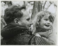 2w968 WAR LORD candid 8x10 still '65 c/u of Charlton Heston in suit of armor holding his daughter!