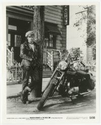 2w984 WILD ONE 8.25x10 still '53 best portrait of biker Marlon Brando posing by his motorcycle!