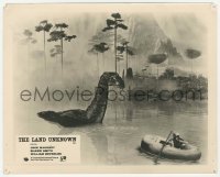 2w558 LAND UNKNOWN English FOH LC '58 cool special effects image of dinosaur attacking guy in raft!