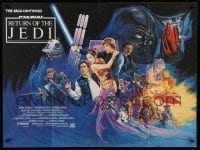 2y679 RETURN OF THE JEDI British quad '83 George Lucas classic, different art by Kirby, 30x40 size