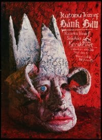2y043 BANK BAN stage play Hungarian 27x37 '87 art by Peter Pocs!