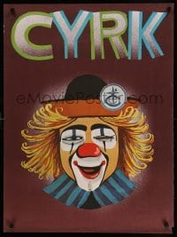 2y770 CYRK Polish 26x36 '70s really different, colorful art of winking clown!