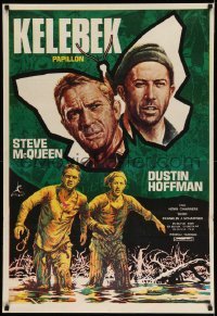 2y454 PAPILLON Turkish '78 great different art of prisoners Steve McQueen & Dustin Hoffman!