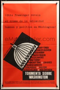2z914 ADVISE & CONSENT Span/US 1sh '62 Preminger, Saul Bass art of capitol literally ripped apart!