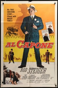 2z367 AL CAPONE 1sh '59 cool comparison of Rod Steiger to the most notorious gangster, Brown art!