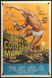 2z070 AMAZING COLOSSAL MAN 1sh '57 AIP, Bert I. Gordon, art of the giant monster by Albert Kallis!