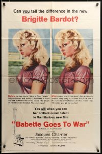 2z241 BABETTE GOES TO WAR 1sh '60 sexy art of soldier Brigitte Bardot, can you tell the difference