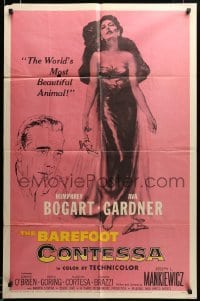 2z027 BAREFOOT CONTESSA 1sh '54 Humphrey Bogart & art of sexy full-length Ava Gardner!