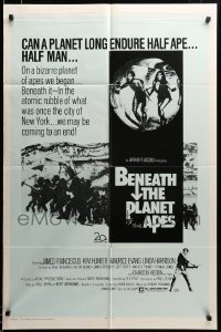 2z661 BENEATH THE PLANET OF THE APES 1sh '70 sequel, different images on blue background, rare!