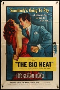 2z370 BIG HEAT 1sh '53 great pulp art of Glenn Ford & sexy Gloria Grahame, Fritz Lang noir!
