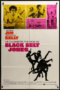 2z322 BLACK BELT JONES 1sh '74 Jim Dragon Kelly, Scatman Crothers, cool kung fu silhouette art!